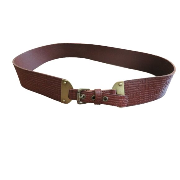 FOSSIL Textured Cognac Brown Leather Chunky Y2K Belt Festival - Women's Size L - Picture 1 of 11